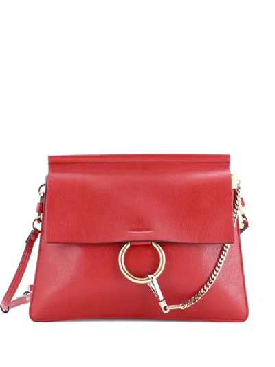 Pre-owned Chloé Faye Leather Medium Shoulder Bag In Red