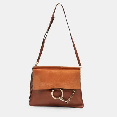 Pre-owned Chloé Faye Medium Brown Leather And Suede Shoulder Bag