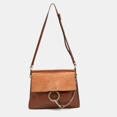 Pre-owned Chloé Faye Medium Brown/beige Leather And Suede Shoulder Bag