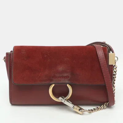 Pre-owned Chloé Faye Mini Burgundy Leather And Suede Crossbody Bag