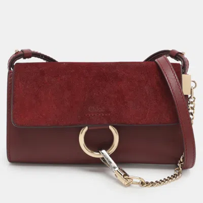 Pre-owned Chloé Faye Mini Burgundy Leather And Suede Shoulder Bag