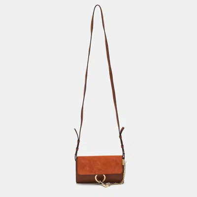 Pre-owned Chloé Faye Mini Rust Orange/brown Suede And Leather Crossbody Bag