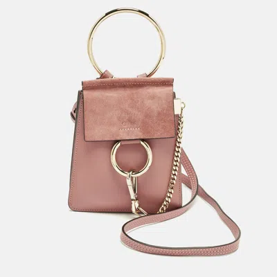 Pre-owned Chloé Faye Old Rose Mini Leather And Suede Crossbody Bag In Pink