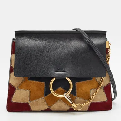 Pre-owned Chloé Faye Patchwork Medium Black/multicolor Leather And Suede Shoulder Bag