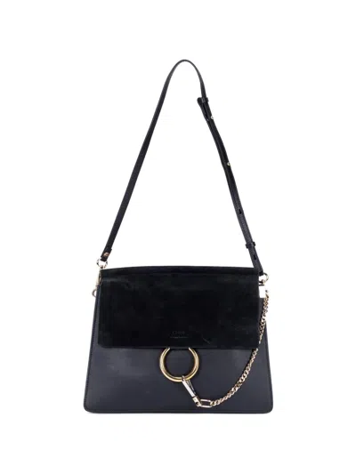 Pre-owned Chloé Faye Ring Shoulder Bag In Black