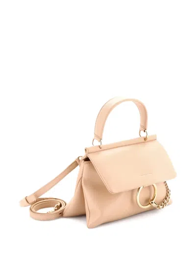 Pre-owned Chloé Faye Top Handle Bag Leather Small Satchel In Neutral