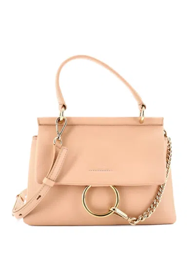 Pre-owned Chloé Faye Top Handle Bag Leather Small Satchel In Neutral