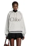 Chloé Cotton Blend Sweatshirt With Drawstring Hood And Logo In Gray