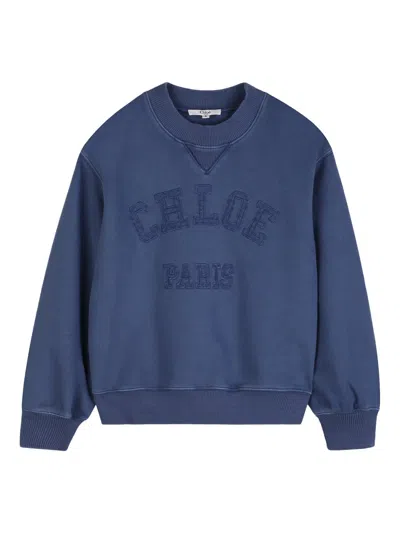 Chloé Mini Cotton Sweatshirt For Girls In Blue
