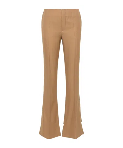 Chloé Pantaloni Con Orlo Asimmetrico In Lana Grain De Poudre In Brown