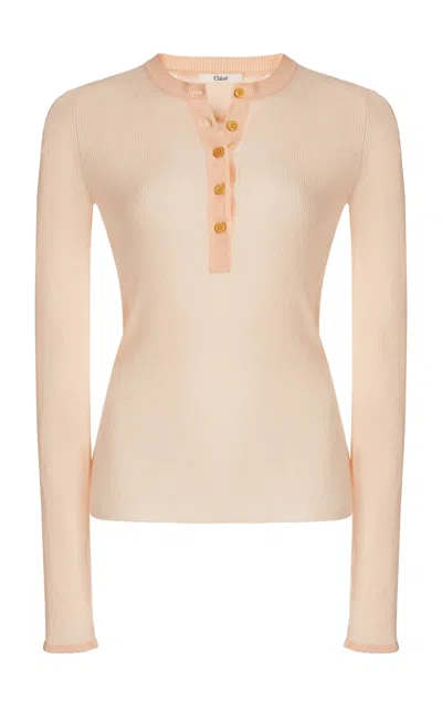 Chloé Fine-knit Wool Henley Top In Multi