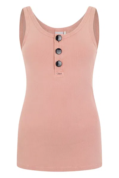 Chloé Ribbed Cotton Henley Tank In Burgundy
