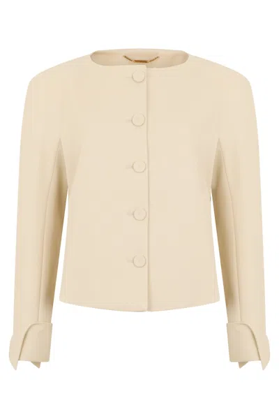 Chloé Exaggerated Shoulder Single-breasted Collarless Jacket In Neutral