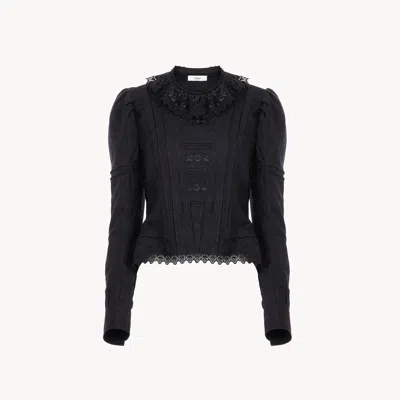 Chloé Fitted Jacket In Silk-blend Jacquard & Lace In Black