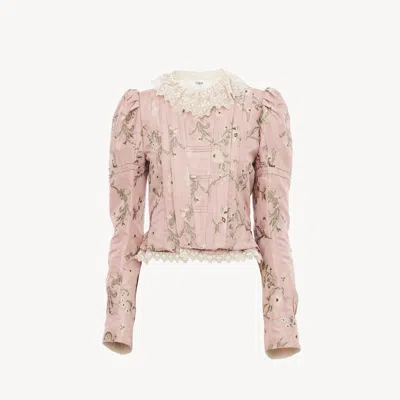 Chloé Fitted Jacket In Taffeta Jacquard & Lace Pink Size 4 73% Silk, 27% Polyester