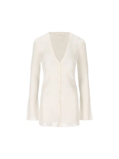 Chloé Fitted Knit Long Cardigan In White