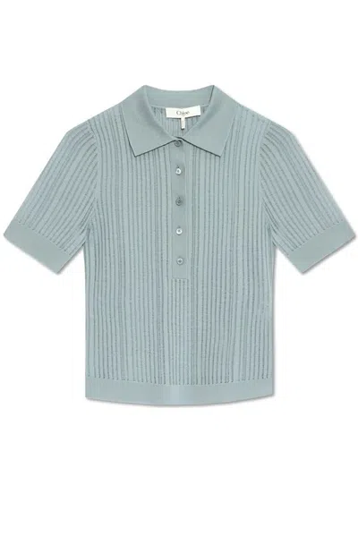 Chloé Wool Knit Polo T-shirt In Blue