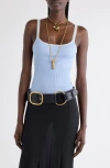 Chloé Fitted Lace Trim Jersey Rib Tank In Blue