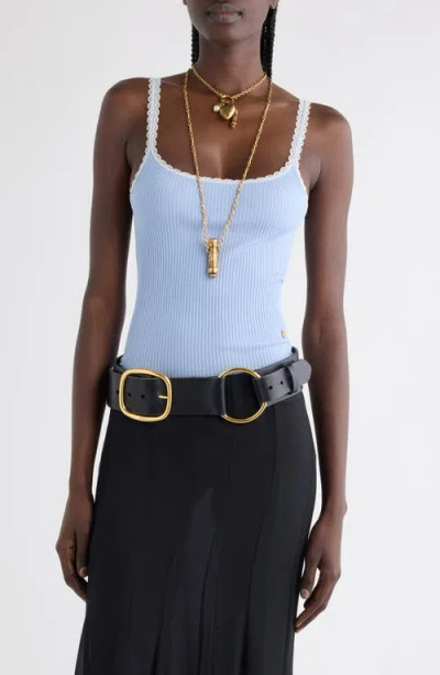 Chloé Fitted Lace Trim Jersey Rib Tank In Blue