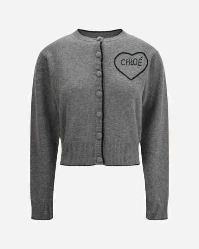 Chloé Wool And Cashmere Cardigan With Logo Knitwear Grey In Gray