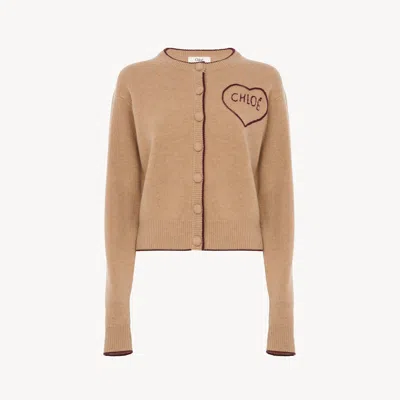 Chloé Cardigan Ajusté En Maille De Laine Et Cachemire À Logo In Neutral