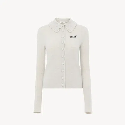 Chloé Cardigan Ajusté En Maille De Laine À Logo In White