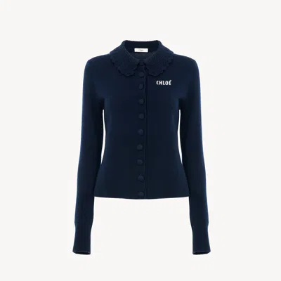 Chloé Cardigan Ajusté En Maille De Laine À Logo In Black