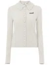 Chloé Wool Cardigan Logo Long Sleeves Scalloped Collar In Neutral
