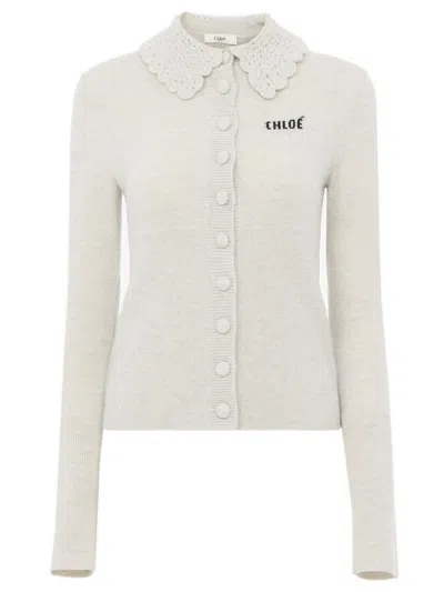Chloé Fitted Logo Cardigan In White