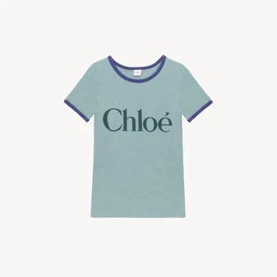 CHLOÉ T-SHIRT AJUSTÉ EN JERSEY DE COTON MÉLANGÉ À LOGO FEMME VERT TAILLE S 52% COTON, 48% POLYESTER