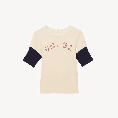 Chloé Fitted Logo T-shirt In Flamé Cotton Wool In White