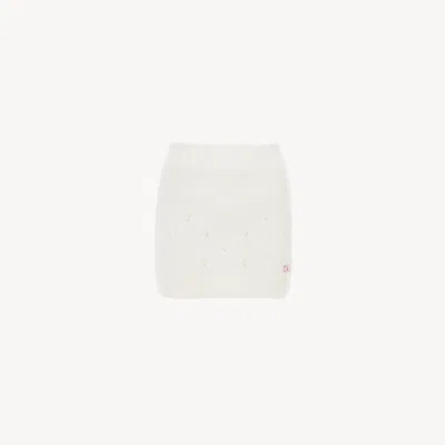 Chloé Fitted Mini Skirt In A Wool & Cashmere Knit White Size S 71% Wool, 29% Cashmere