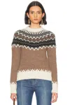 Chloé Pull Ajusté En Maille De Laine À Motif Fair Isle Femme Brun Taille L 84% Wool Vicugna Pacos, Farmed, In Brown & Beige 1