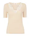 Chloé Fitted Short-sleeve Top In Guipure Lace Wool Knit In Nude