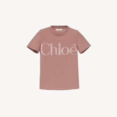 CHLOÉ T-SHIRT AJUSTÉ EN JERSEY DE COTON À LOGO FEMME ROSE TAILLE S 100% COTON