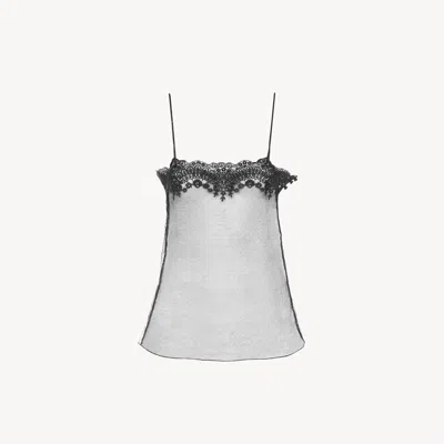 CHLOÉ FITTED TANK TOP IN EMBROIDERED LACE BLACK SIZE 10 80% VISCOSE, 20% POLYAMIDE