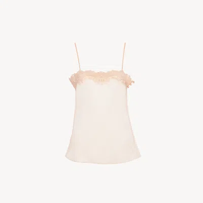 Chloé Fitted Tank Top In Embroidered Lace In Pink