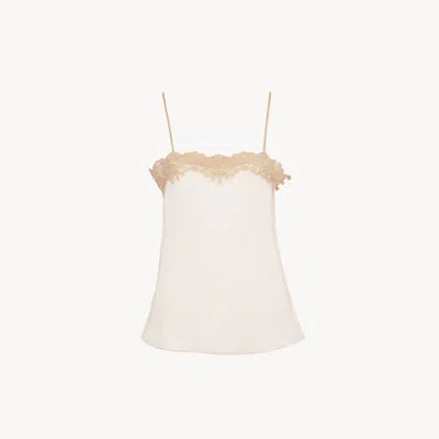 Chloé Fitted Tank Top In Embroidered Lace Pink Size 6 80% Viscose, 20% Polyamide