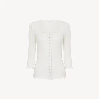 Chloé Fitted Top In Cotton & Silk Jersey In White