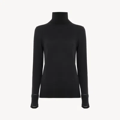 Chloé Top Col Roulé Ajusté En Maille De Laine In Black