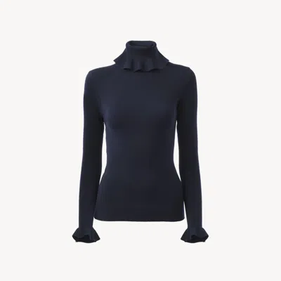 Chloé Fitted Turtleneck Sweater In A Cotton & Wool Knit Blue Size M 50% Cotton, 50% Wool