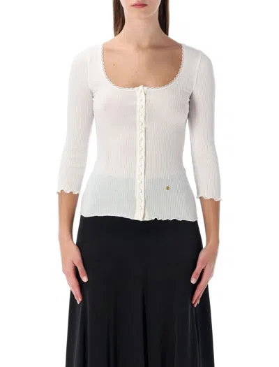 CHLOÉ CHLOÉ FITTED WHITE COTTON DEEP-NECK CARDIGAN