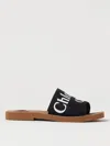 Chloé Woody Flat Logo Ribbon Slide Sandals In Schwarz