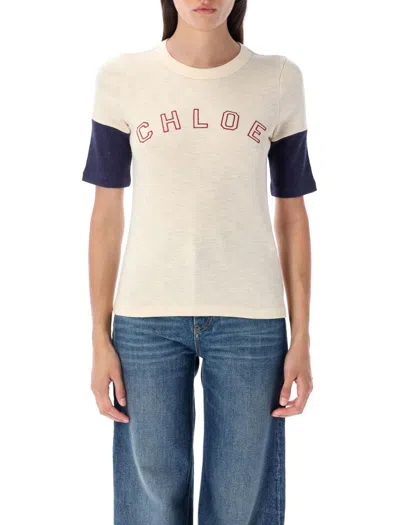 CHLOÉ CHLOÉ FLAMÉ COTTON WOOL FITTED LOGO T-SHIRT