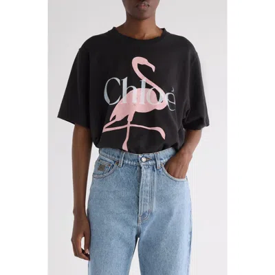 Chloé Flamingo Organic Cotton Graphic T-shirt In Black
