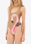 Chloé Flamingo Print Cutout One-piece Swimsuit