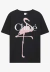 Chloé Women Black Crewneck T-shirt With Maxi Logo Print On The Front In Cotton Woman In Black