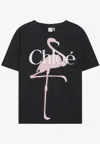 Chloé Women Black Crewneck T-shirt With Maxi Logo Print On The Front In Cotton Woman In Multi