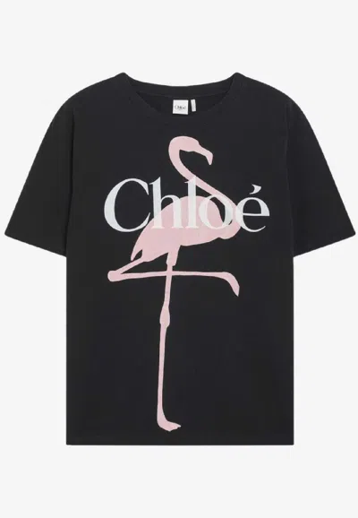 Chloé Women Black Crewneck T-shirt With Maxi Logo Print On The Front In Cotton Woman