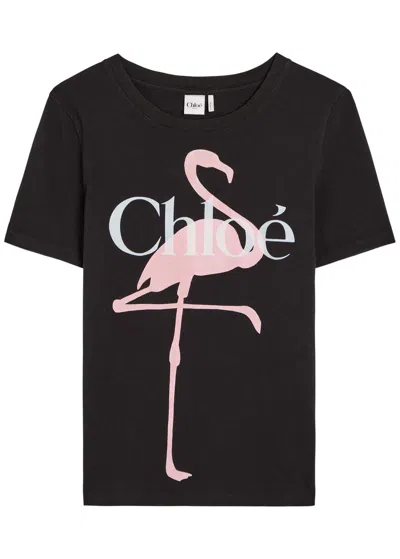 Chloé Women Black Crewneck T-shirt With Maxi Logo Print On The Front In Cotton Woman